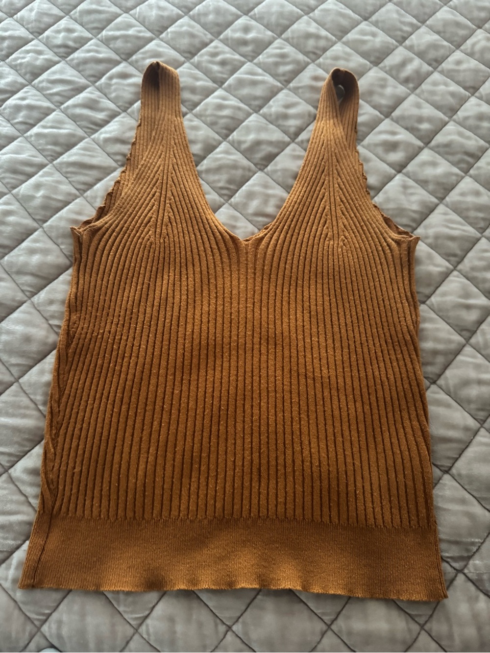 HAUSEN Ribbed Knit V-Neck Tank Top - Mustard, Medium